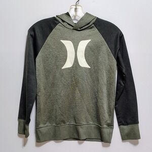 Hurley Boys Raglan Hoodie Green Black Hurley Logo Pullover Size M 10-12 Yrs